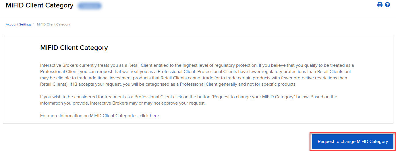 The MIFID category panel in org. portal. 
